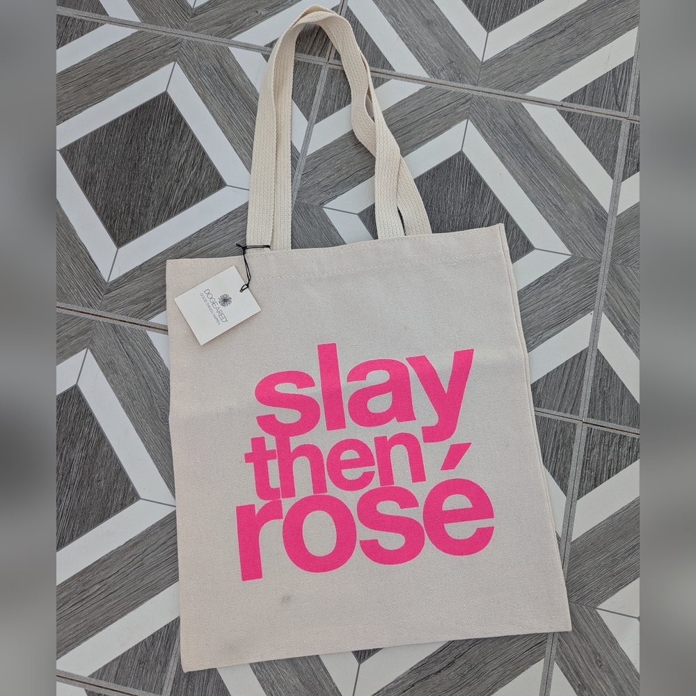 NWT Dogeared Slay Then Rose Canvas Tote Bag